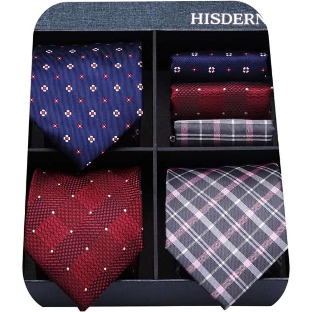 Mens Ties Set Collection Tie and Pocket Square Lot 3 Pcs Formal Business Necktie